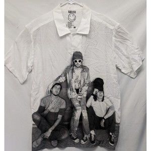 Nirvana Group Photo Men's Woven up Button Up Shirt. Size Medium